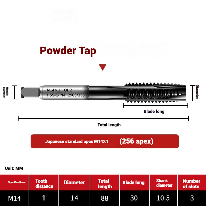 1101-OST High Speed Steel Powder Tap Japanese Standard Apex Screw Point Spiral Powder Metallurgy Tapping Coated Tap Shandong Denso Pricision Tools Co.,Ltd.
